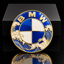 Luxury Blue Gold Wave Emblem Badge Compatible With Bmw 82mm Front 74mm Rear Luxury Blue Gold Wave Emblem Badge Compatible With Bmw 82mm Front 74mm Rear