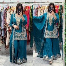 Latest Designer Crepe Silk Kurta Palazzo With Dupatta For Wedding  Party