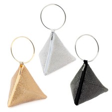 Rhinestone Mesh Triangle Pyramid Clutch Full Crystal Soft Wristlet Handbag
