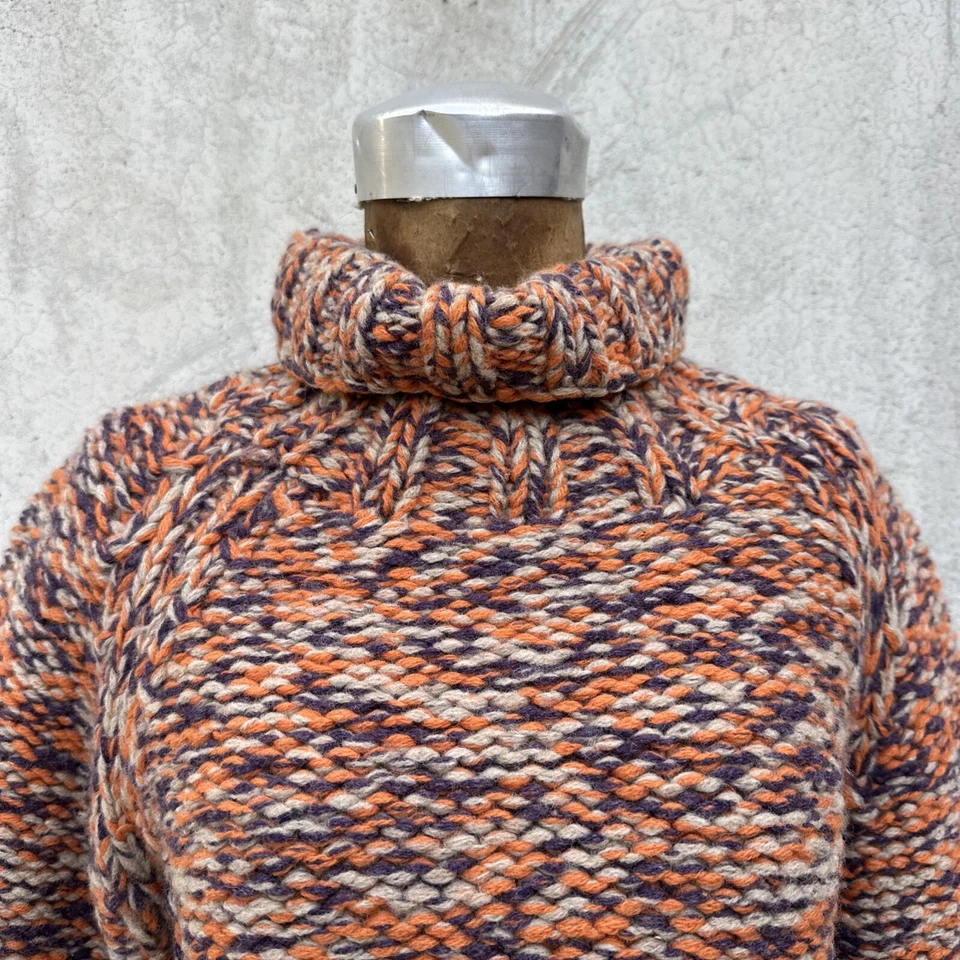 Suéter de punto grueso naranja vintage años 60 70 cuello alto manga larga tejido acanalado Foto 2 de 4