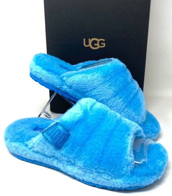 Fur Blue Slides Slippers Sandals 