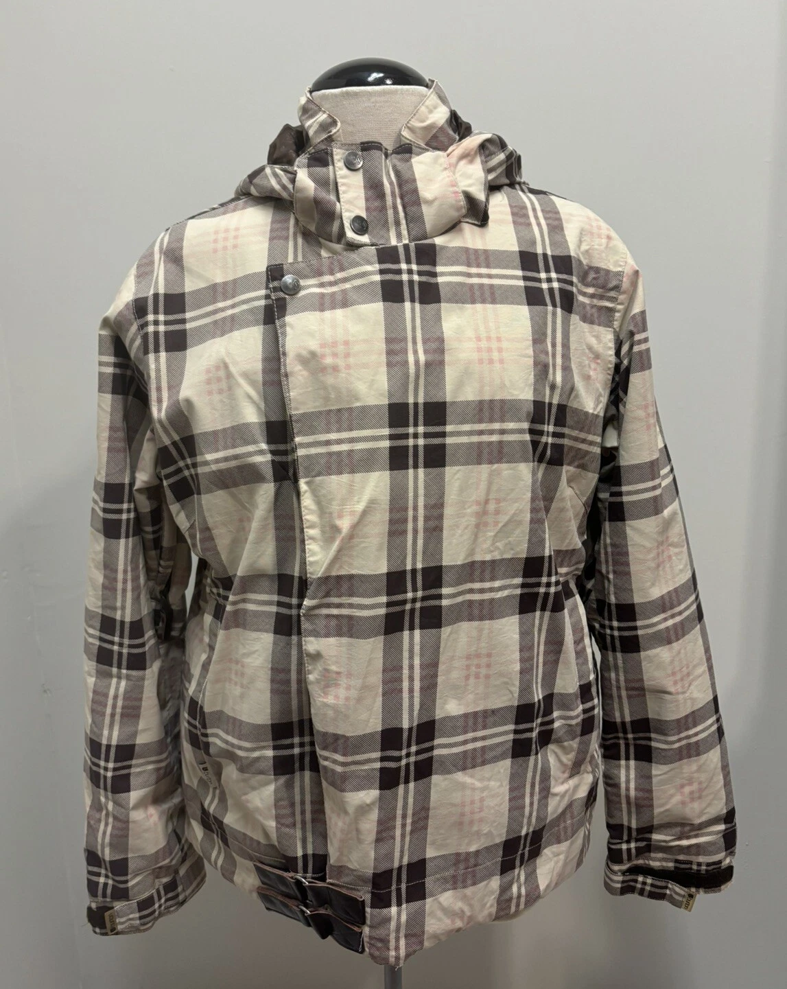 burton insulated hooded coat plaid pink jacket