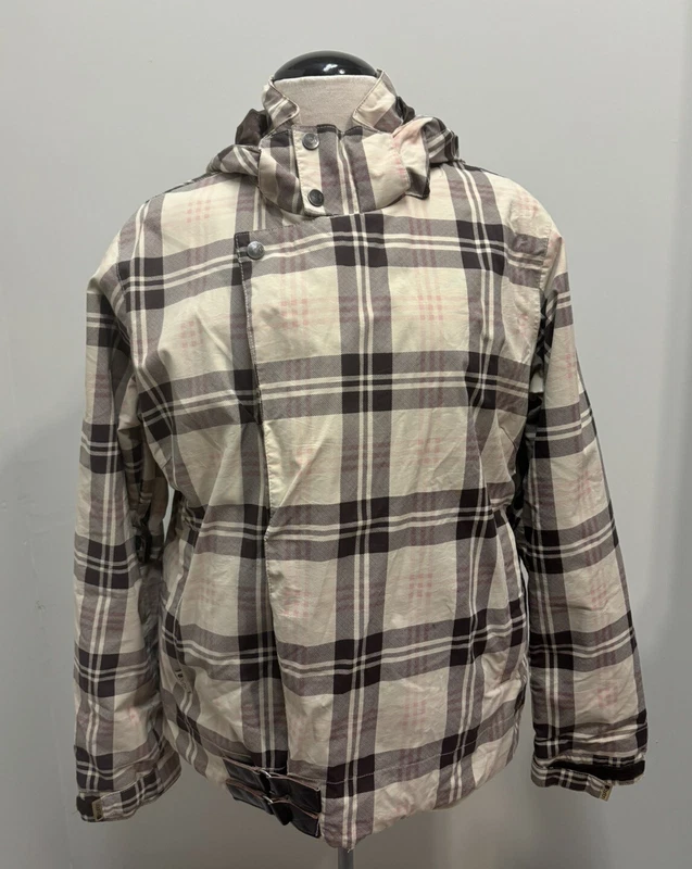 burton insulated hooded coat plaid pink jacket