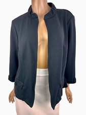 Chico's Black Jacket 3/4 Sleeve Sz 2 / L Rayon,Nylon,Spandex Lower Flap Pockets