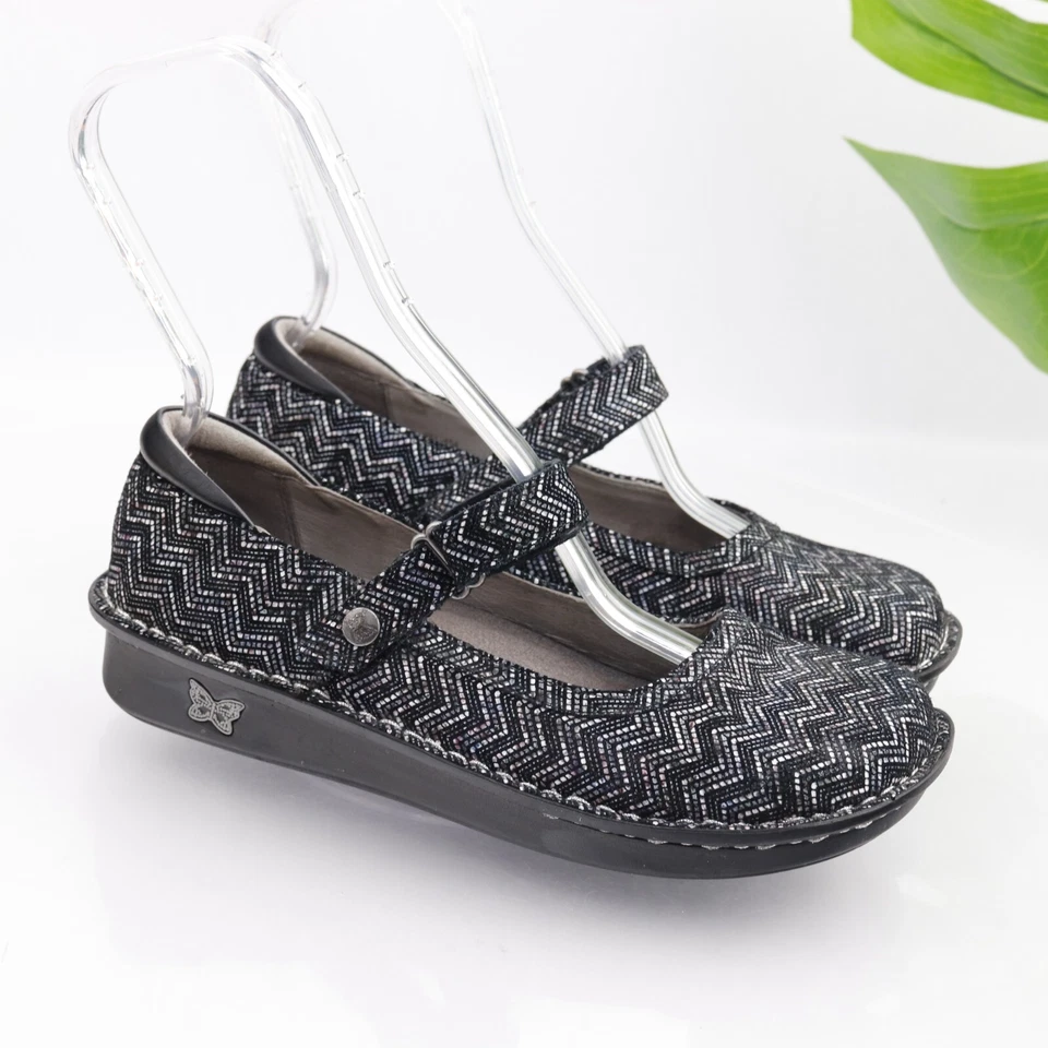 Zapato zueco Alegria Belle MaryJane para mujer talla 39 9 Ric Rac negro plateado de cuero Foto 2 de 4