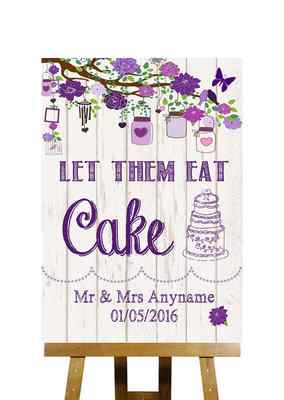 Shabby Chic Vintage Holzoptik Lass sie essen Torte personalisiert Hochzeitsschild