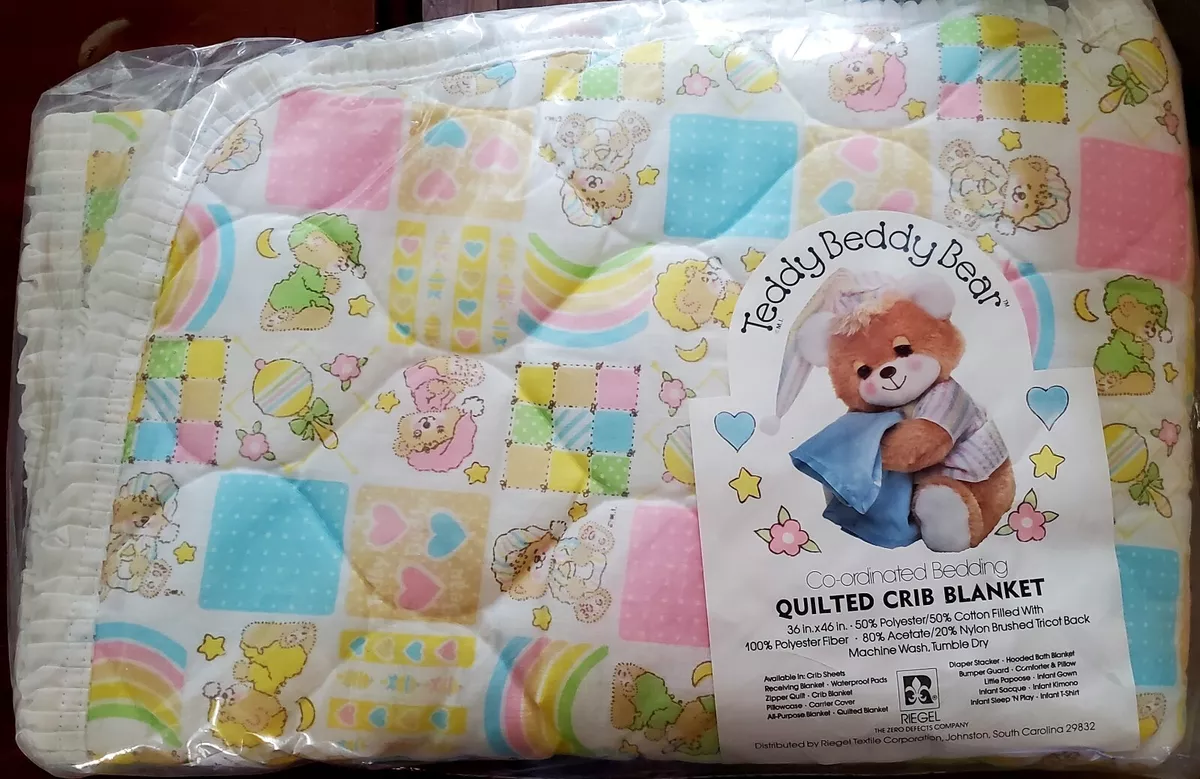 Vintage NEW Teddy Beddy Bear Baby Quilted Crib Blanket Comforter Riegel 36