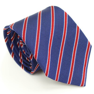 Guarracino Napoli Navy/Red/White Diagonal Stripe 100% Silk Neck Tie Italy