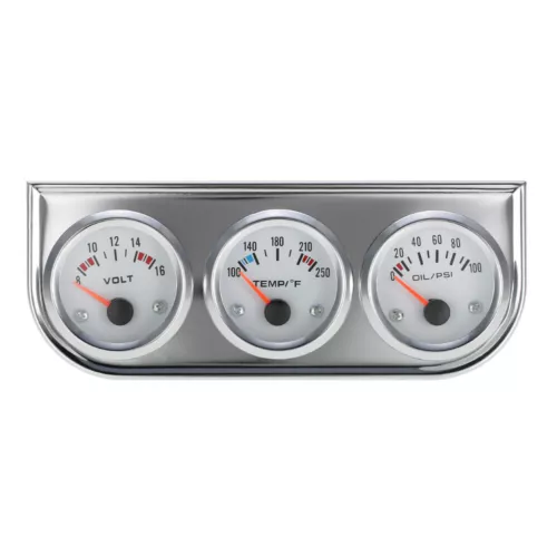 Universal 2"52mm Chrome Oil Pressure Water Temp Volt Meter Triple Gauge Set 3in1 - Bild 9 von 13