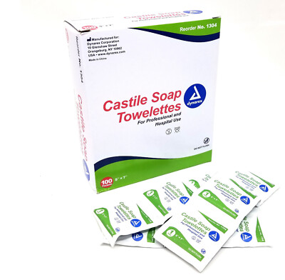 Castile Soap Towelette 5'' x 7'' Individually Packet - BOX of 100 - Dynarex