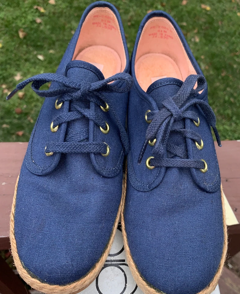 Grasshoppers Aegan Zapatos Corbata Alpargatas Lona Cuña 8 1/2 M De Colección Azul Marino Foto 4 de 4