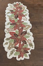 Cynthia Christmas Beaded Table Runner 36  Poinsettia New Holiday Red Green