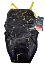 Speedo Girls Endurance Swimsuit Sz 22- YELLOW BLACK NEW TAGS ONE PIECE SUIT