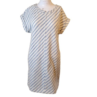 NEW Lou & Grey XS dress women shift striped round neck pockets texture NWT $79