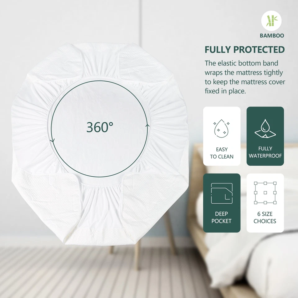 Colchón tejido impermeable superficie viscosa bambú bolsillo profundo suave y cómodo Foto 4 de 4