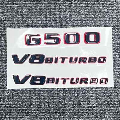 Gloss Black RED G500+V8 Biturbo Letters Trunk Embl Badge Sticker for Mercedes G