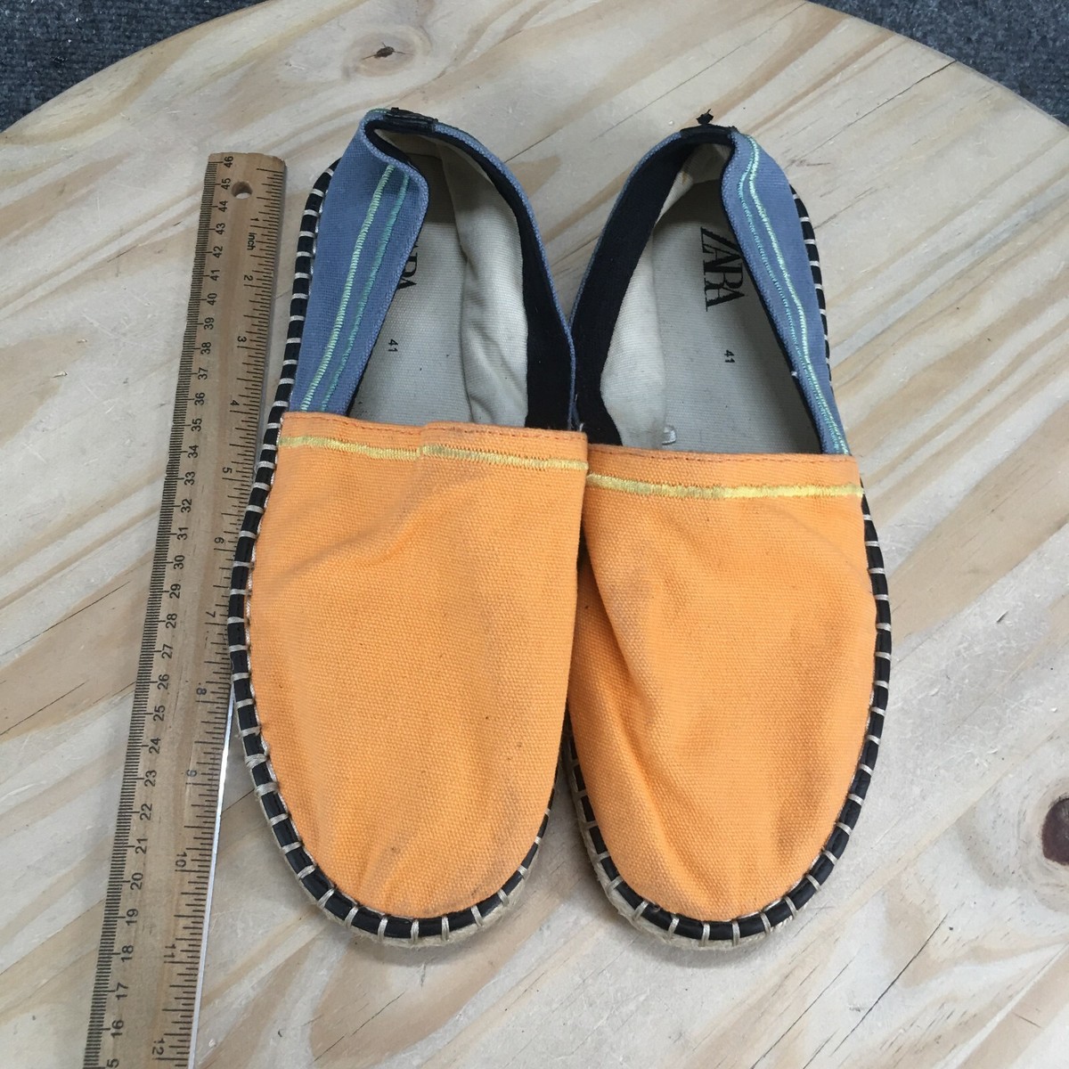 Zara Shoes Mens 41 Espadrille Orange Blue Canvas Slip On  display picture 2