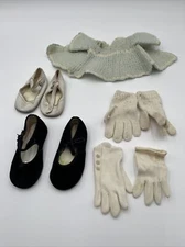 Vintage Small Sized Girls & Dolls Mixed Lot Gloves, Shoes And Knitted Coat