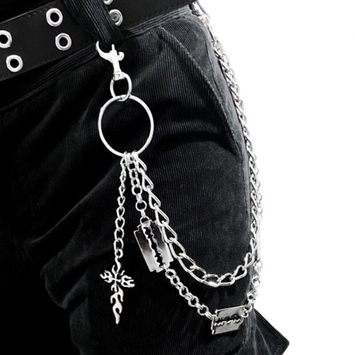Harajuku Vintage Cross Jeans Pants Chain Hip Hop Silver Color Keychain Men Gift - Picture 6 of 7