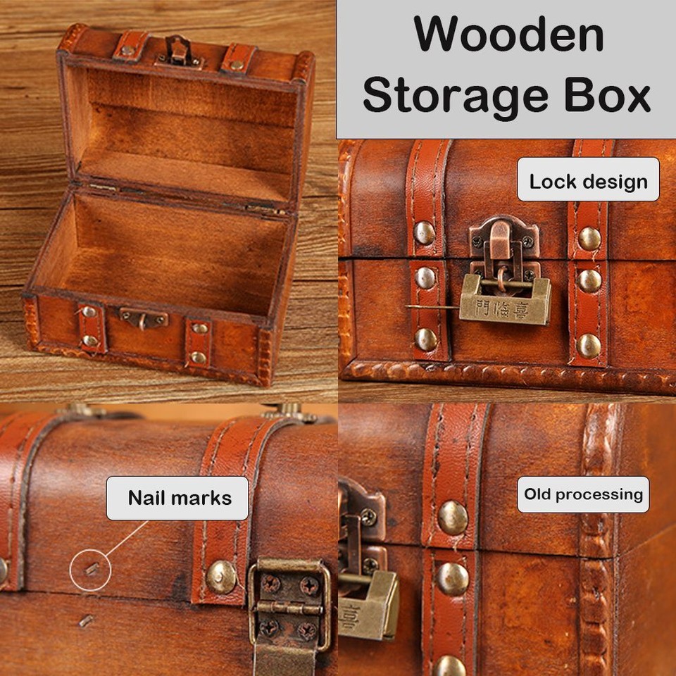 Password Lock Wooden Storage Box Treasure Chest for Jewelry Art