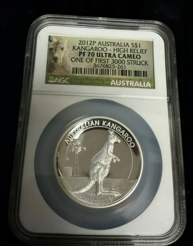 2012 P Australia Kangaroo Silver $1 Coin - NGC PF70 Ultra Cameo High Relief ....