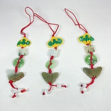 3PC Hand Carved Natural Jade Butterfly Pendant Knotted Cellphone Car Charm Strap