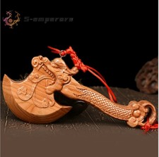 Chinese Luck Evil Dispel Decoration Axe Feng Shui Peach Wood Carved Amulet