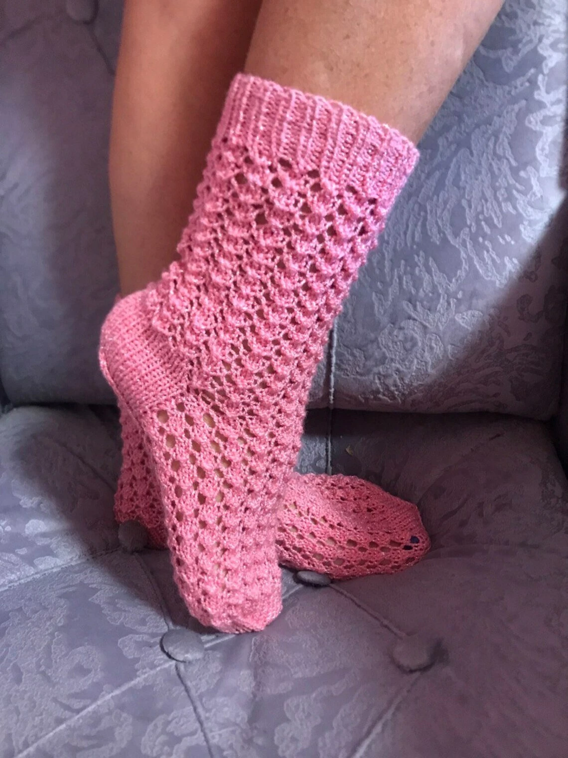 Handmade Knit Socks Pink Crochet Warm Winter Cozy Women’s Gift Size 9-11
Opens in a new window or ta