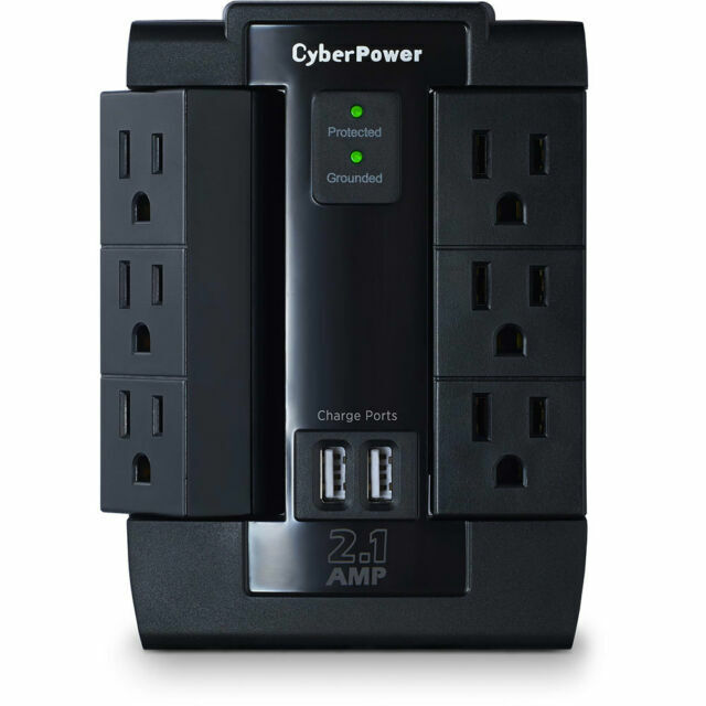 CyberPower 6 Outlet 2 USB Surge Protector in Black for sale online