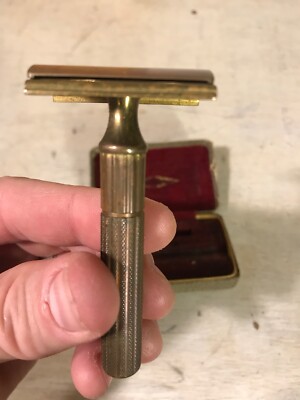 Antique Gillette Razor Brass 3 Piece Made In Usa With Box