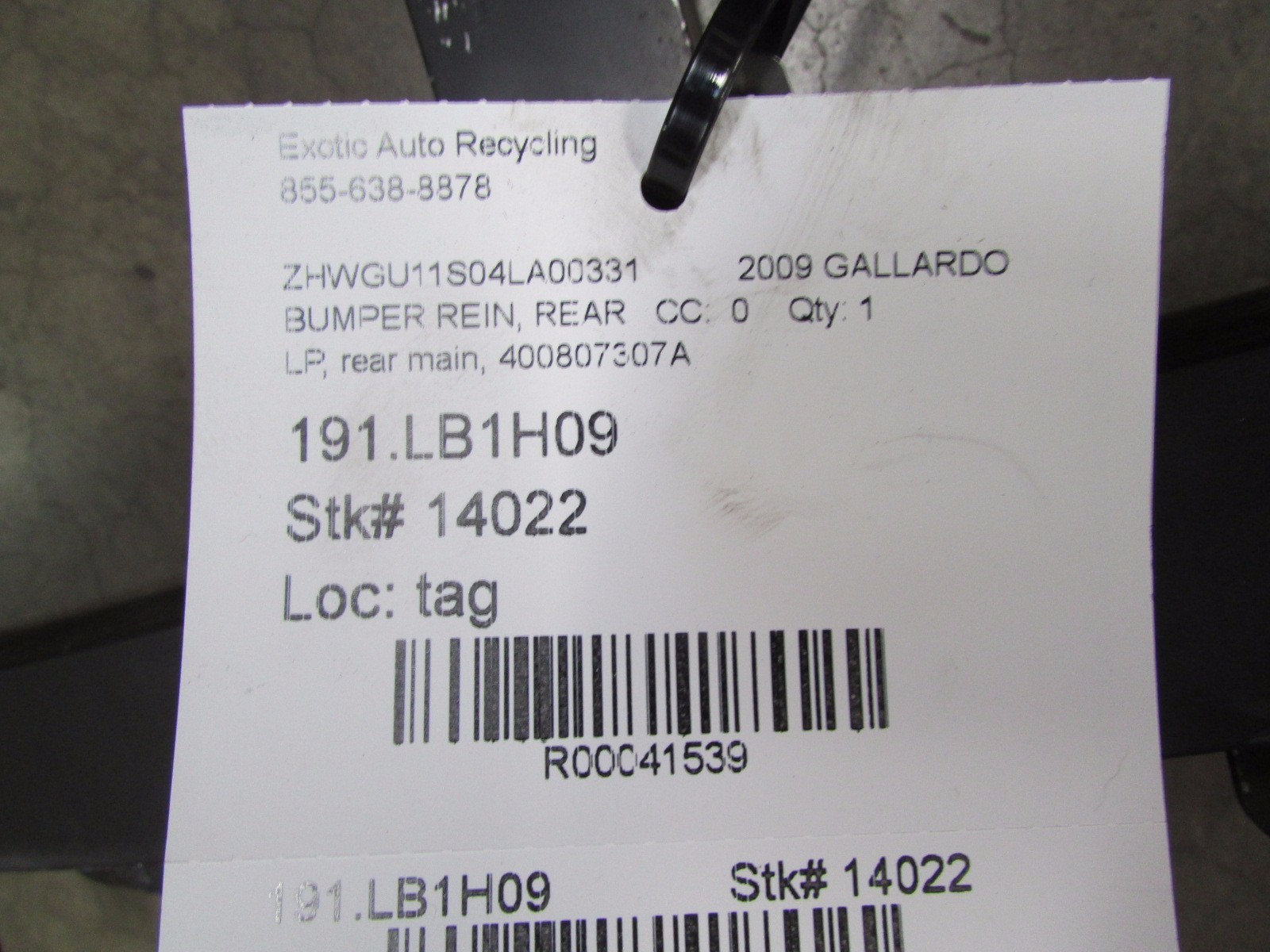 Lamborghini Gallardo, LP, Rear Bumper Reinforced, Used, P/N 400807307A