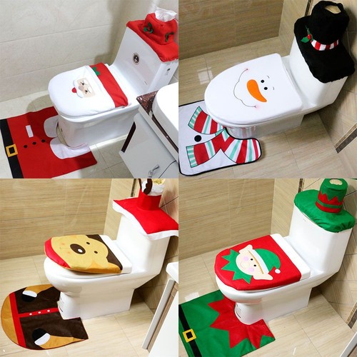 Snowman Toilet Seat Cover Rug Set Bathroom Mat Toilet Lid Case Bathroom