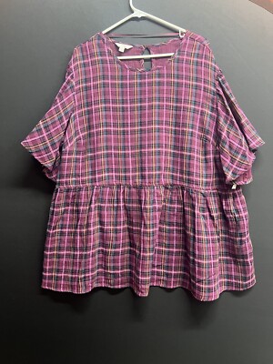 Terra & Sky Top Woman plus sz 2X Flutter babydoll short Sleeve NWT