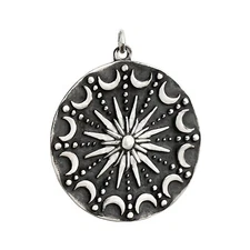 Sun and Crescent Moon Mandala 925 Solid Sterling Silver Charm Pendant Celestial