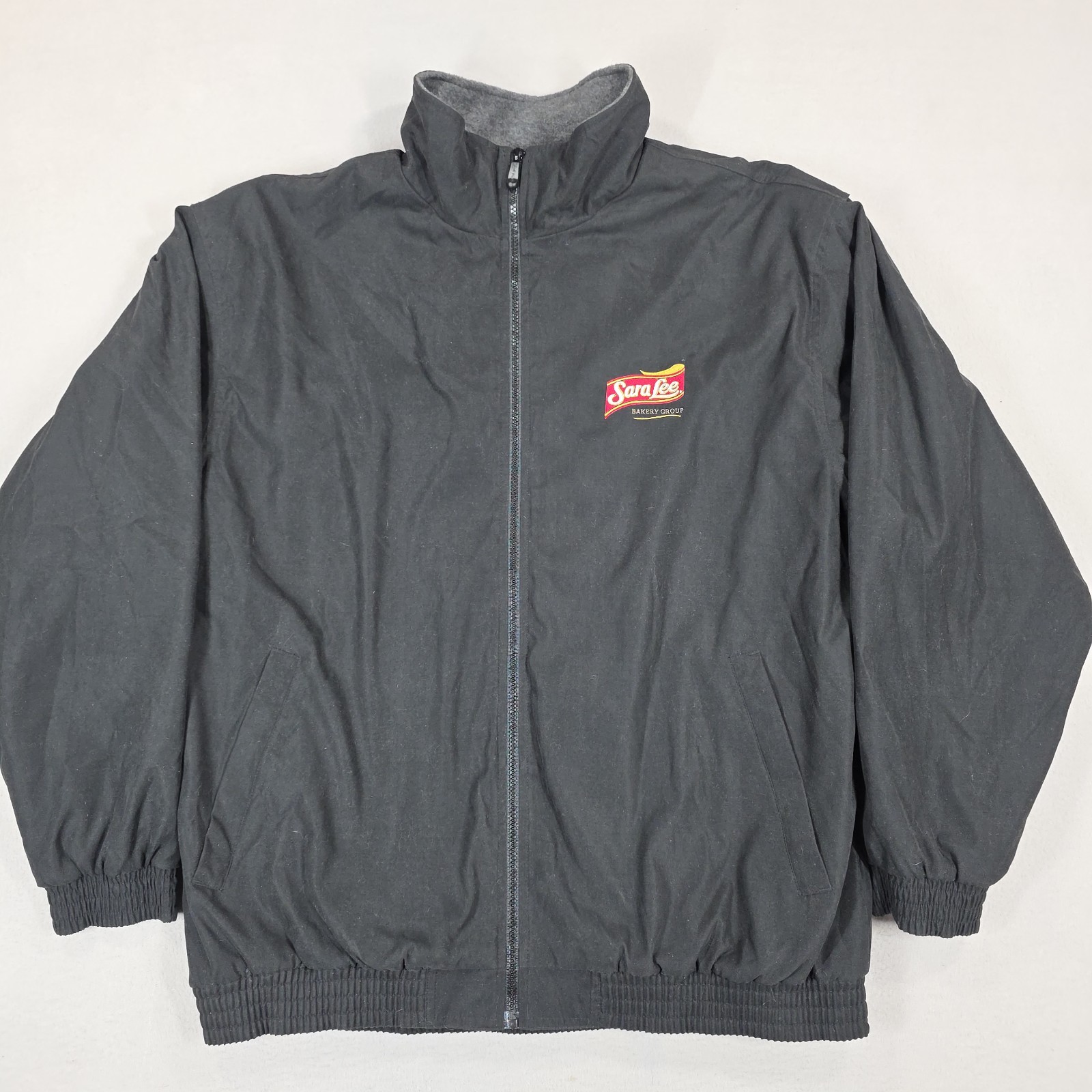 Sara Lee Windbreaker Jacket Men's XL Black Logo Lined Full Zip Bakery Breadcore