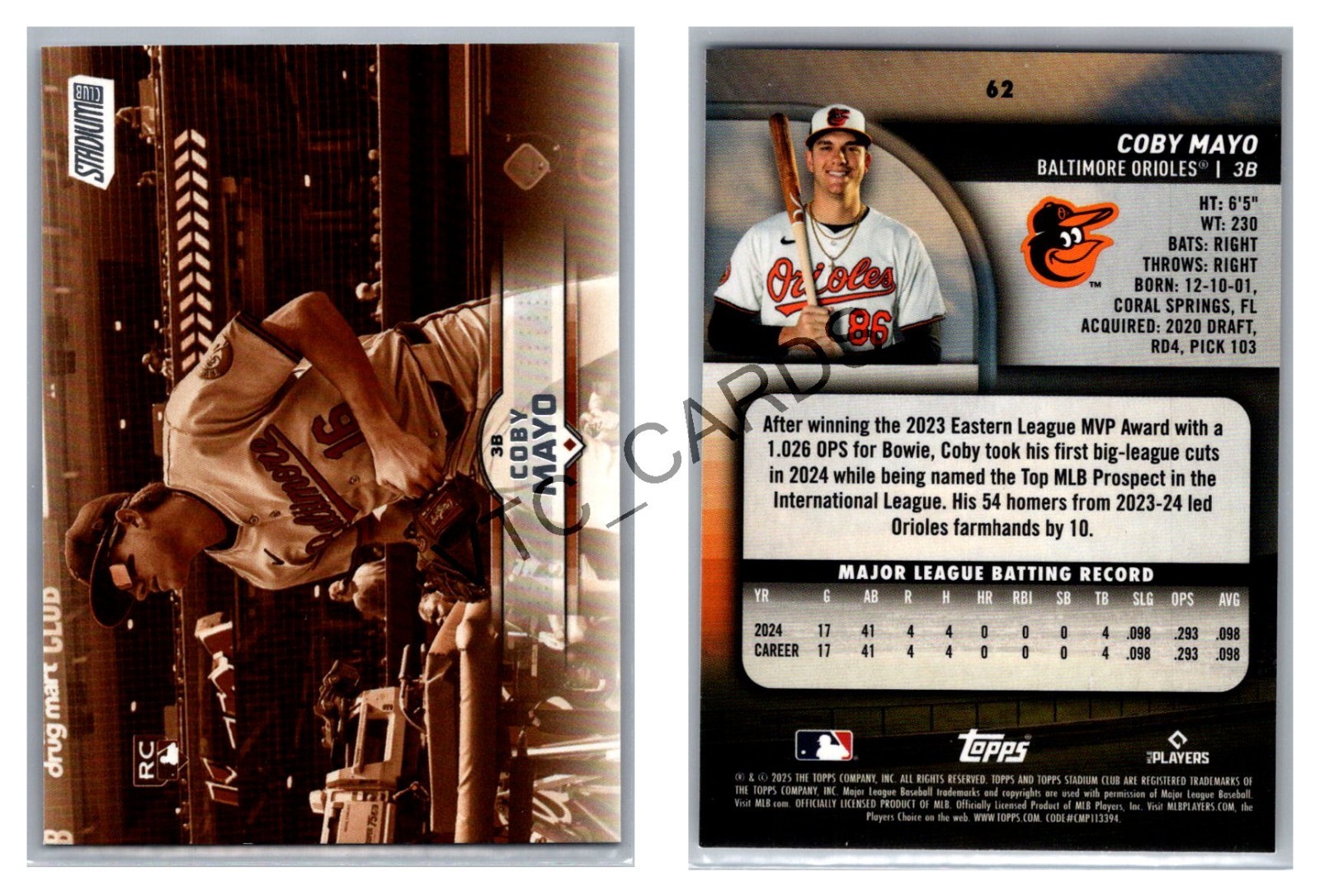 Coby Mayo Sepia Parallel 2025 Topps Stadium Club #62