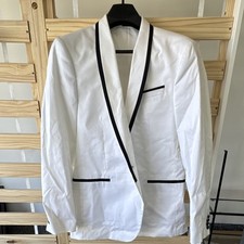 JF J.Ferrar Stretch Slim Fit Men's White Blazer w/ Black Contrast Trim 44L