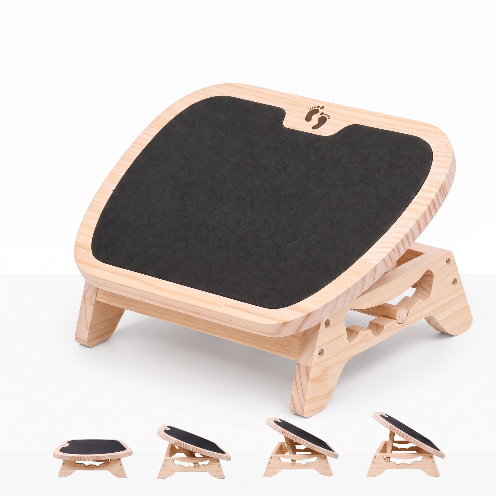 Wooden Under Desk Foot Rest, Adjustable Office Foot Stool with Grip Base 40x30cm