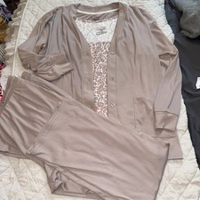 Live 2 Lounge Women's 3-piece Lounge Set, Tan, XL Tank is pink Leopard Print