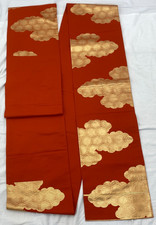 Japanese Vintage Kimono Fukuro Obi Silk Orange Traditional Authentic 161 x11 in