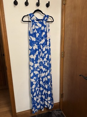 La Roque Original 100% Silk Dress NWT $272 Size Small Blue And White With Belt