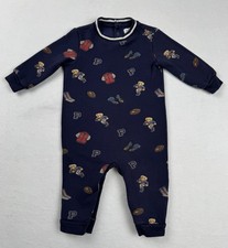 Ralph Lauren Polo Bear Baby 9M Coverall Bodysuit Infant Football
