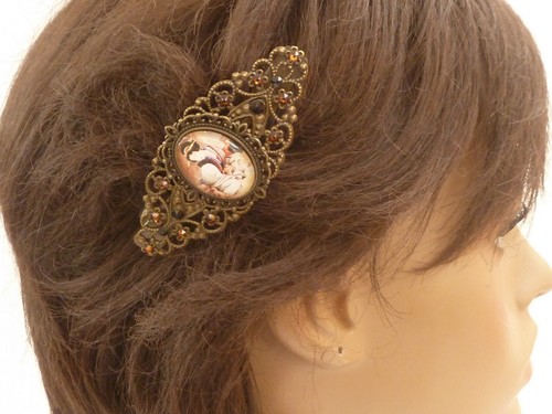 Elegant Ireland Tree Motif Hair Clip Pink Bronze Tone Metal Glass Gift - Picture 6 of 6