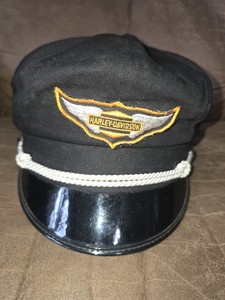 Harley Davidson Captains Hat Vintage Black With Black Visor Winged Logo Size 7