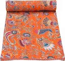 Quilted Floral Cotton Kantha Throw Reversible Bedspread Coverlet Summer Bed Quil