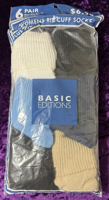 Basic Editions Socks WOMENS PLUS Pair Kmart Vtg Cuff Crew 90s Multicolor