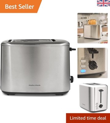 Vielseitiger 2-Scheiben-Toaster in gebürstetem Stahl: 7 Bräunungseinstellungen & herausnehmbares Tablett