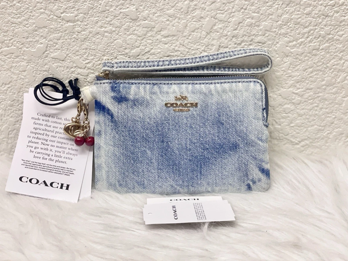 Coach CEF82 Corner Zip Wristlet Loved Denim With Charms In Light