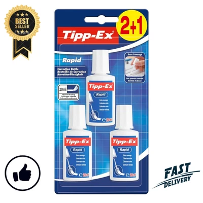 3 x Tipp-Ex Rapid, Correction Fluid Bottle High Quality Excellent Coverage 20ml