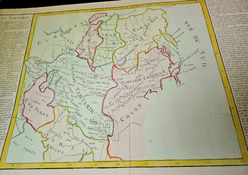 Rare 18TH-CENTURY French Map of Tartary and Siberia Hand-Colored Original Print - Image 3 of 3